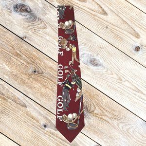 American Sports Golf Bag Golfer Tie Red Made in USA‎ Polyester Mens Necktie 57"